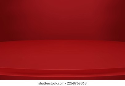 Abstract Luxury red Background. Empty red Gradient Room, Studio, Space. Curved stage used as a background for displaying your products.  3D vector Illustration.