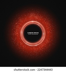 Abstract luxury red circle shape with glitter dots on dark background. Circle halftone dots. Holiday banner design.