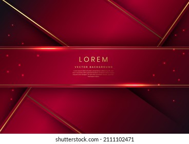 Abstract luxury red geometric diagonal overlay layer background with golden lines. You can use for ad, poster, template, business presentation. Vector illustration