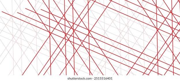 Abstract luxury red geometric random chaotic lines with many squares and triangles shape on white background.	