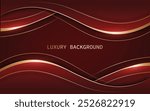 Abstract luxury red and gold background with curved wave shapes and golden line elements
