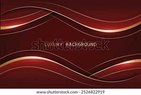 Abstract luxury red and gold background with curved wave shapes and golden line elements