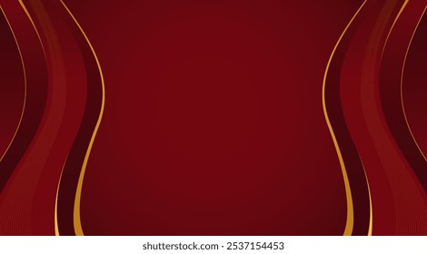 Abstractas fondo de las olas de lujo rojo y oro. Fondo de líneas de oro elegante. Para el fondo de Anuncio de lujo 