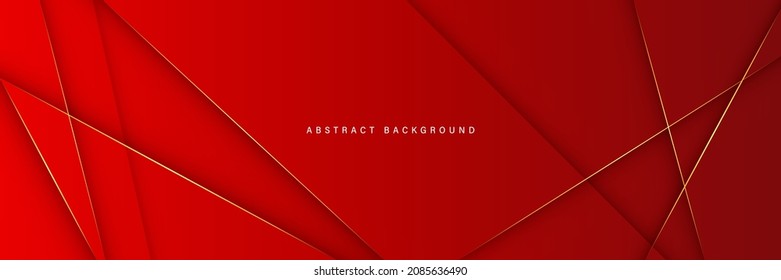 Abstrakter, luxuriöser roter Farbverlauf-horizontaler Banner-Hintergrund mit goldener diagonaler Liniendekoration. Luxuriöse und elegante Template-Grafik mit Schatten. Anzug für Poster, Cover, Banner, Header