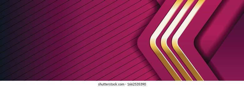 abstract luxury red pink background with space and modern golden line in geometric shaped arrow from right side.  Can be used in banner design, cover design, background decoration