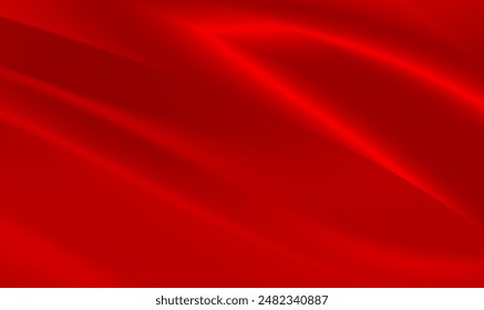 Abstract luxury Red silk satin background with waves and drapery. Natural glossy silk fabric background. Red luxurious background for celebration, ceremony, event, invitation card, advertising. Vector