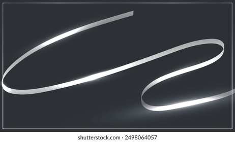 Abstract luxury ribbon elements with glowing light effect on dark background. Elegant silver wave horizontal.