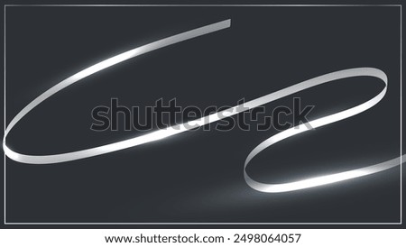 Abstract luxury ribbon elements with glowing light effect on dark background. Elegant silver wave horizontal.