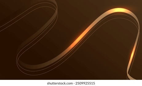 Abstractas Elementos de líneas de cinta de lujo con efecto de luz brillante sobre fondo marrón. Elegante ola de oro Horizontal.
