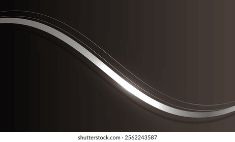 Abstract luxury ribbon lines elements with glowing light effect on brown background. Luxury style with lighting effect.