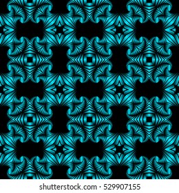 Abstract luxury seamless pattern with azure metallic decorative elements on black background