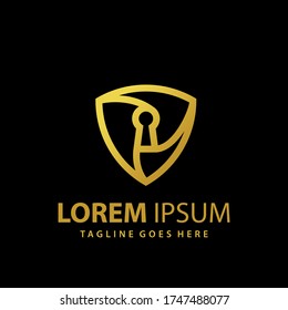 Abstract Luxury Shield Key Gold Logo Design Template Premium Vector