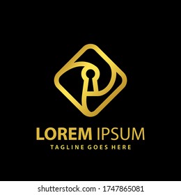 Resumen Modelo de diseño del logotipo de bloqueo de teclas cuadradas de lujo Vector premium
