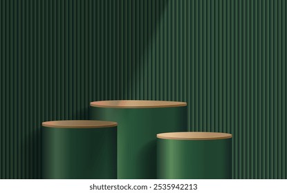 Abstrato design de cilindro 3D de pódio de pedestal de luxo. Apresentação de conceito de showroom de estúdio minimal para exibição de produtos, showcase de moda, estética de banner, promoção. Formas geométricas vetoriais
