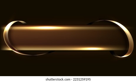 Abstract luxury style 3D golden horizontal stripes with decoration gold ribbon on black background. Vector illustration