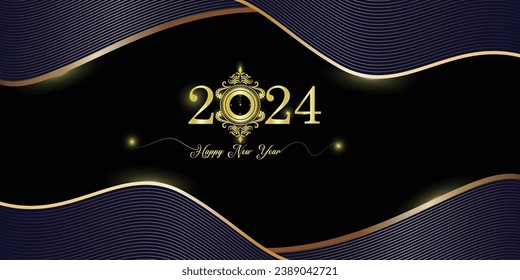 Abstract luxury template of Happy new year 2024 for invitation or promotion new year, luxurious golden wallpaper of 2024 new year, ideal for new year promoting poster template, vector art