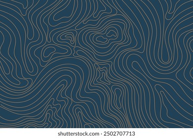 Abstract luxury topographic map background. Gold topographic lines on a dark blue background