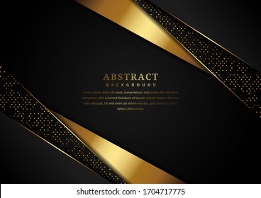 Abstract luxury triangle overlapping on black background with glitter and golden lines glowing dots golden combinations. Vector illustration