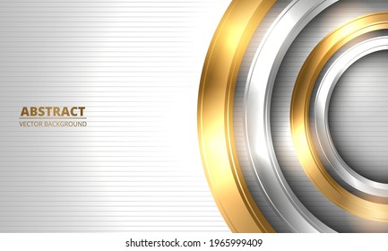 Abstract luxury vector background. Three-dimensional gold and silver circles on striped white background. Vector illustration EPS 10.