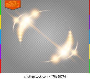 Abstract luxury vector light flare semicircle and spark light effect. Sparkling glowing golden round frame on transparent. Sunny moving background. Glow blurred space for message or logo