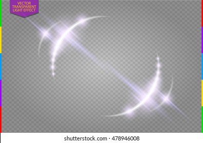 Abstract luxury vector light flare semicircle and spark light effect. Sparkling glowing violet round frame on transparent. Starlight moving background. Glow blurred space for message or logo