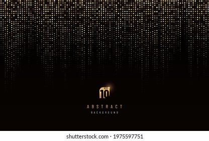 Abstract luxury vertical glowing dot gold and black pattern background with copy space. Digital data technology halftone texture  pixel design. Modern futuristic concept. Vector illustration