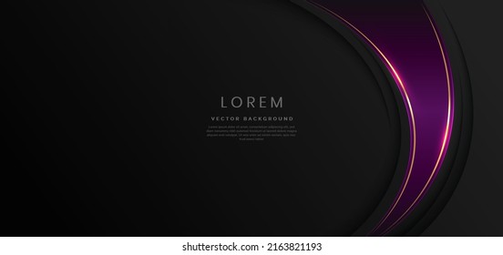 Abstract luxury violet curves with elegant golden border on black background space for text. Template design style. Vector illustration