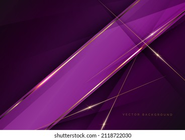 Abstract luxury violet elegant geometric diagonal overlay layer background with golden lines. You can use for ad, poster, template, business presentation. Vector illustration