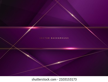 Abstract luxury violet geometric diagonal overlay layer background with golden lines. You can use for ad, poster, template, business presentation. Vector illustration