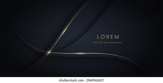 Abstract luxury wave shape with gold stripes lines on dark blue background. Vector illustration