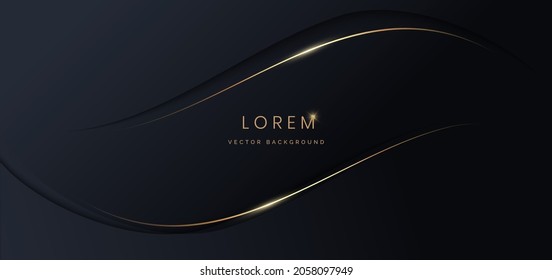 Abstract luxury wave shape with gold stripes lines on dark blue background. Vector illustration