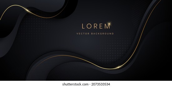 Abstract luxury wave shape with gold stripes lines on dark blue background. Vector illustration