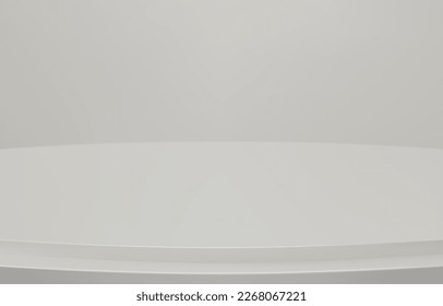 Resumen Fondo blanco de lujo. Sala de degradado blanco vacía, estudio, espacio. La etapa curvada se utiliza como fondo para mostrar los productos.  Ilustración vectorial 3D.