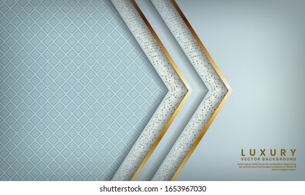 Abstract luxury white background overlap layer on bright space with golden lines for cover, banner, brochure, landing page, or flyer elements. Texture with golden glitters dots element decoration.