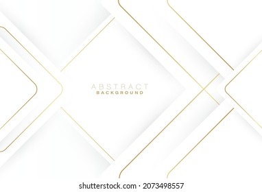 Resumen de fondo de formas geométricas y blancas de lujo con línea dorada y decoración de sombra. Elementos modernos y simples de capas geométricas superpuestas. 3d vector. Lujo y elegante gráfico. Ilustración del vector