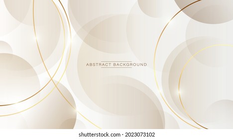 Abstract luxury white and gold gradient circles background with golden lines. Modern simple overlapping circles geometric shape creative design. Suit for poster, cover, brochure, banner, flyer