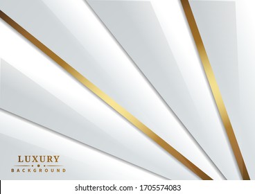 Abstract luxury white and gray triangle overlapping  layer on white background with border golden lines. Vector illustration 