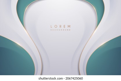 Abstract luxury white green and gold layered background