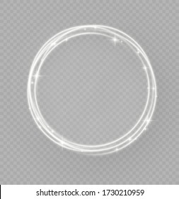 Abstract luxury white light ring with trace effect, light circles shining or starlight blinks, bright trace from the luminous rays of twisting in a rapid movement in a spiral, magic Christmas concept,