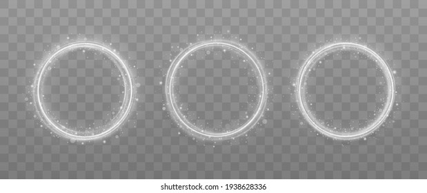 Abstract luxury white light ring with trace effect. Light effect line white vector circle. Bright trace from the luminous rays of twisting in a rapid movement in a spiral, magic Christmas concept.