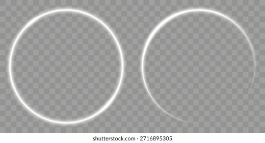 Abstractas semicírculo de destello de Vector de luz blanca de lujo y efecto de luz de chispa. Abstractas llamarada de Vector. Resplandor del círculo de neón. Esfera de planeta redondo con anillo de halo, brillo de neón y brillo cósmico. Anillo de fondo