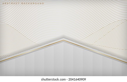 Abstract luxury white papercut background with gold line decoration. Elegant 3D design concept.