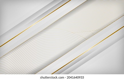 Abstract luxury white papercut background with gold line decoration. Elegant 3D design concept.