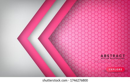 Abstract luxury white and pink background overlap layer on bright space with hexagon patterns decoration for cover, banner, brochure, landing page, or flyer elements.
