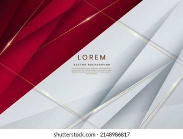 Resumen de lujoso color blanco y rojo elegante de la diagonal geométrica del fondo de la capa superior con líneas doradas. Puede usar para publicidad, afiche, plantilla, presentación comercial. Ilustración del vector