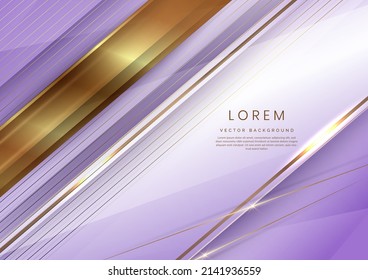 Abstract luxury white and soft purple elegant geometric diagonal overlay layer background with golden lines. You can use for ad, poster, template, business presentation. Vector illustration