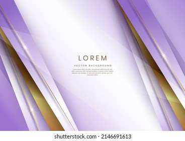 Abstract luxury white and soft purple elegant geometric diagonal overlay layer background with golden lines. You can use for ad, poster, template, business presentation. Vector illustration