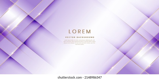 Abstract luxury white and soft purple elegant geometric diagonal overlay layer background with golden lines. You can use for ad, poster, template, business presentation. Vector illustration