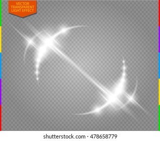 Abstract luxury white vector light flare semicircle and spark light effect. Sparkling glowing round frame on transparent. Starlight moving background. Glow blurred space for message or logo