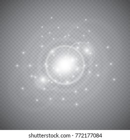 Abstract luxury white vector light flare semicircle and spark light effect. Sparkling glowing round frame on transparent. Starlight moving background. Glow blurred space for message or logo